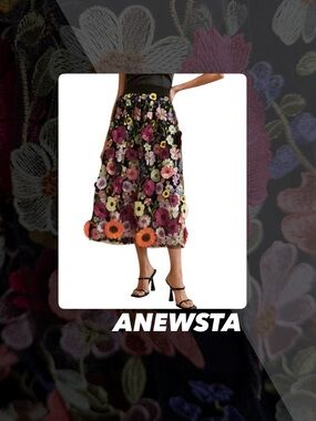 NWOT Anewsta 3D Flower Midi Skirt